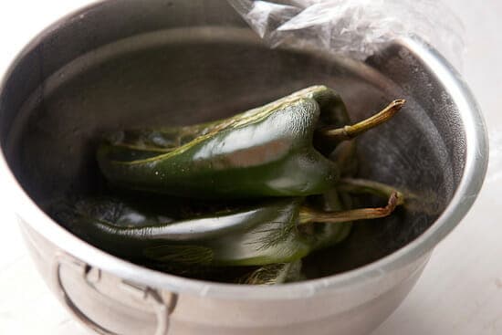 Steaming peppers.