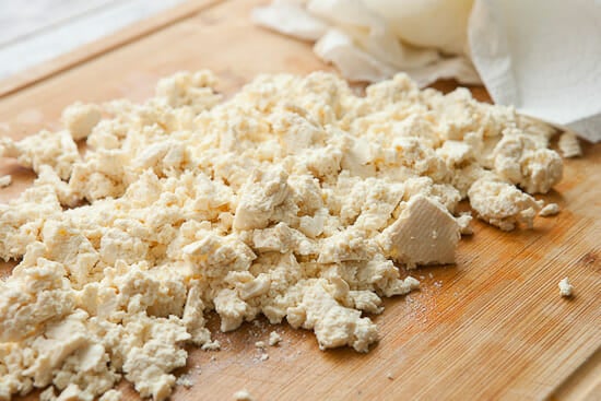 Tofu for rice noodle salad.