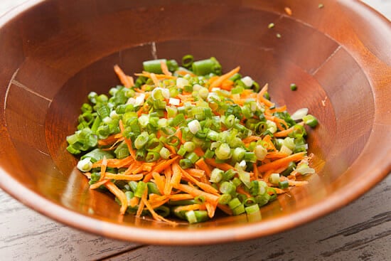 Cold rice noodle salad veggies.