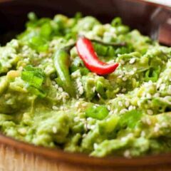 Thai Guacamole: A nice twist on the classic appetizer with spicy Thai bird chilis, sesame oil, and lots of fresh herbs. Share it or don't!