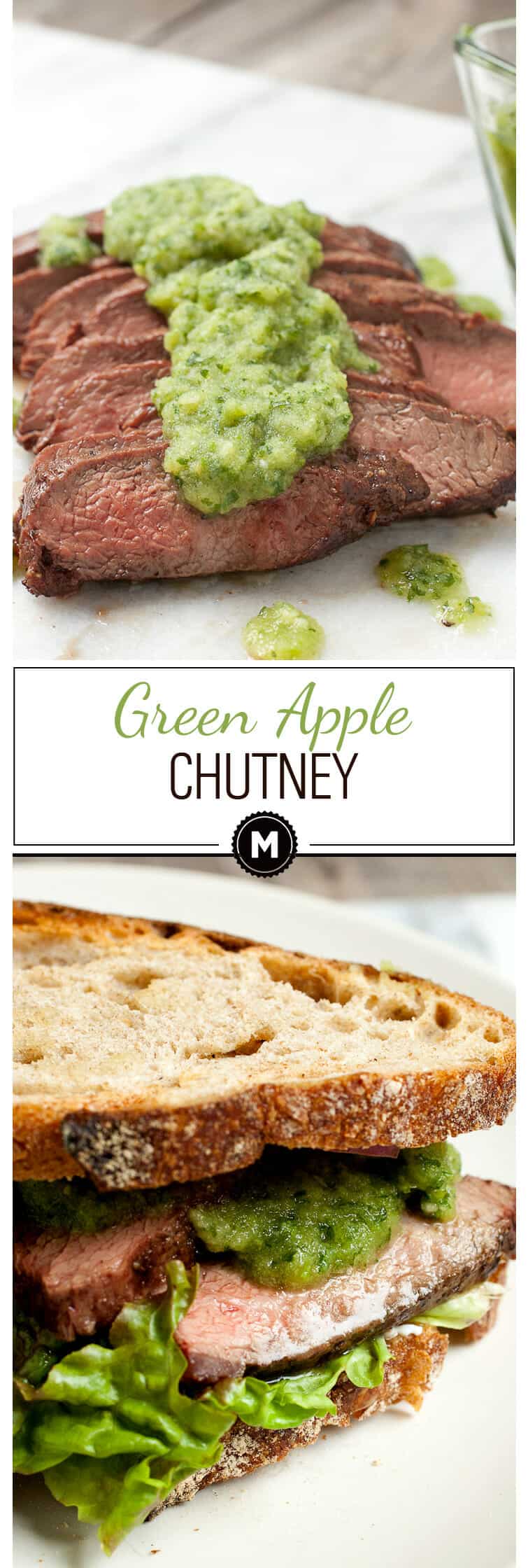 Fresh Green Apple Chutney: Tangy green apples mixed with herbs, ginger, and garlic for a perfect summer chutney. Great on any grilled meat, but especially grilled steak! | macheesmo.com