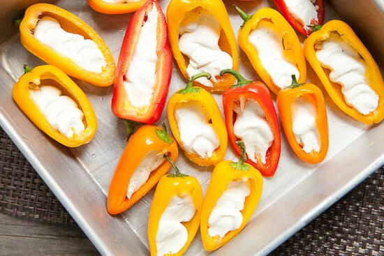 Goat cheese stuffed sweet peppers.