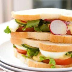Summer Salad Sandwiches: Soft white sandwich bread, all the crunchy, crispy veggies of summer, and a lightly tangy salad cream dressing makes for one great sandwich! From "A Girl and Her Greens" Cookbook!