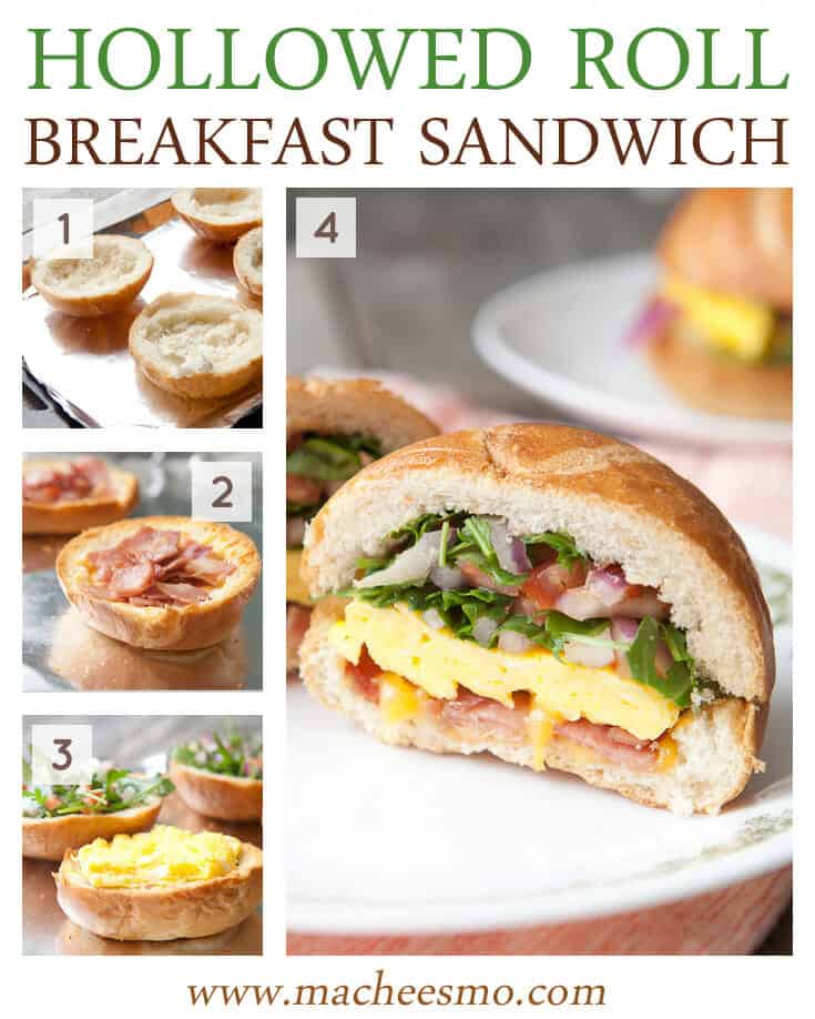 Hollow Hard Roll Breakfast Sandwich: The best way to make a breakfast sandwich is to ditch most of the bread and stuff it full of all kinds of goodies. This is my new favorite thing. | macheesmo.com