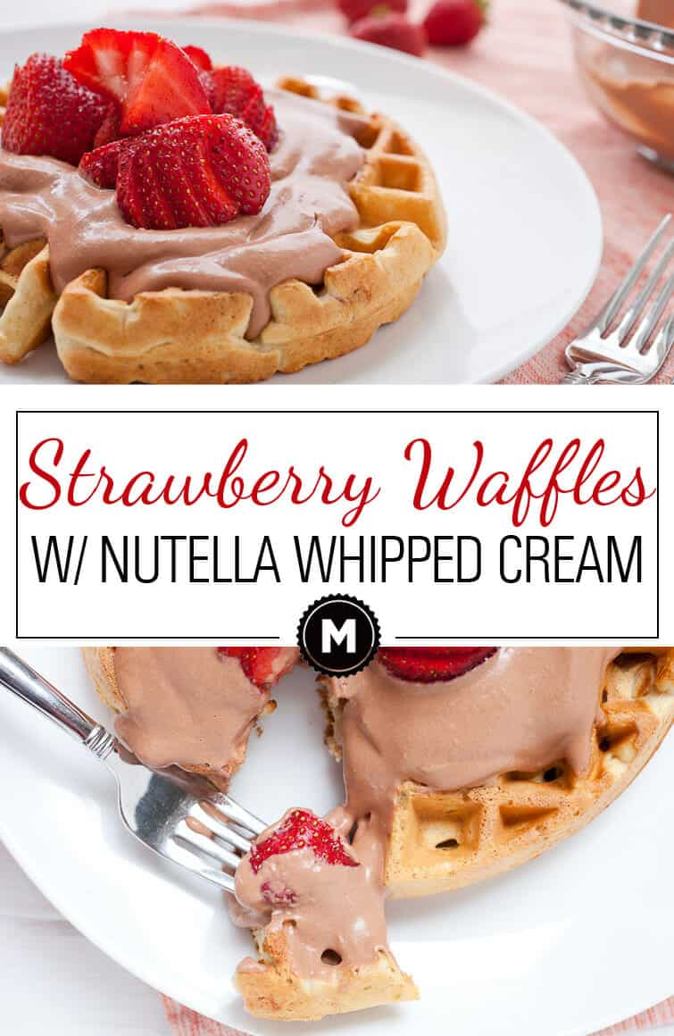 Strawberry Waffles with Nutella Whipped Cream: Fresh strawberries stuffed inside a waffle and served with mounds of fresh whipped Nutella cream and piles of strawberries! The perfect summer waffle.
