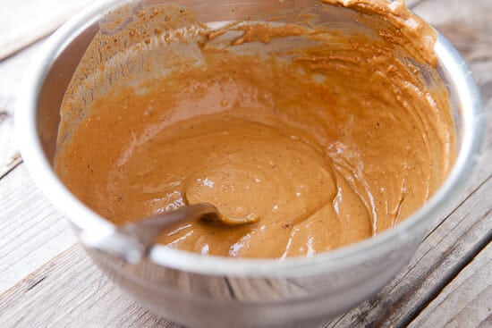Spicy peanut sauce for Thai shrimp flatbreads.