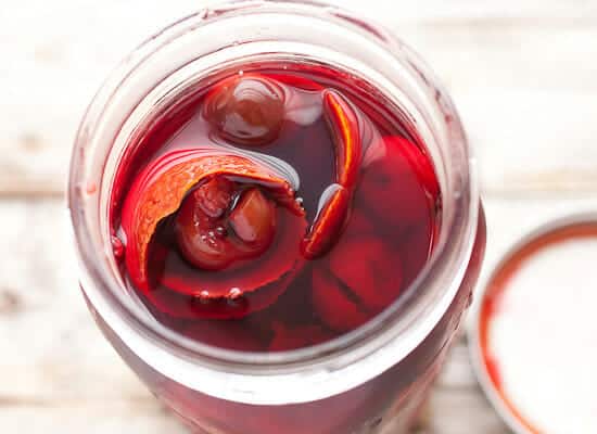 Homemade cocktail cherries.