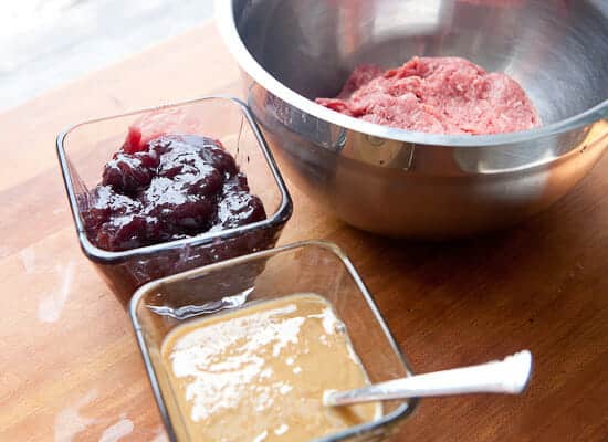 Peanut Butter Jelly in bowls for burger toppings.