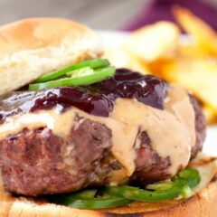 Spicy Peanut Butter & Jelly Burger: This burger topping might sound ridiculous, but I promise it works. Creamy peanut butter, sweet jelly (I like grape), and some fresh jalapenos for crunch and heat. Amazing burger and quick to make!