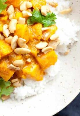 Pumpkin Curry Rice Bowls - Made from scratch with a real pumpkin! Don't get scared. It isn't that hard and is totally worth the work. Slightly spicy and sweet, this is the curry recipe you need in the fall!