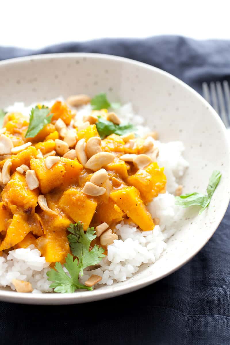 Pumpkin Curry Rice Bowls - Made from scratch with a real pumpkin! Don't get scared. It isn't that hard and is totally worth the work. Slightly spicy and sweet, this is the curry recipe you need in the fall!