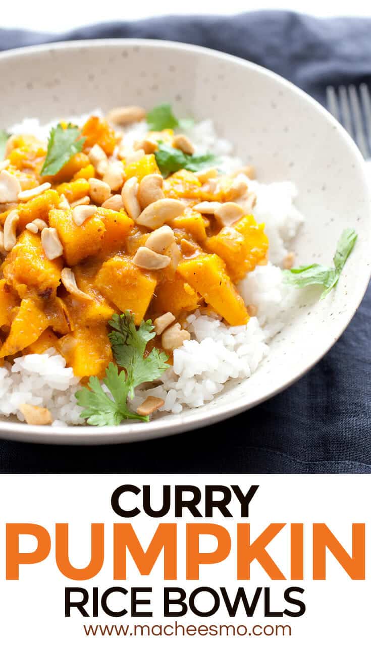 Pumpkin Curry Rice Bowls - Made from scratch with a real pumpkin! Don't get scared. It isn't that hard and is totally worth the work. Slightly spicy and sweet, this is the curry recipe you need in the fall!