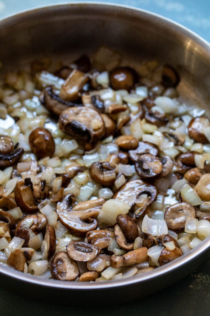 Making the mushroom gravy.