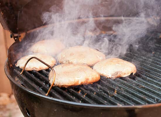 Stuffed mushrooms on the grill.