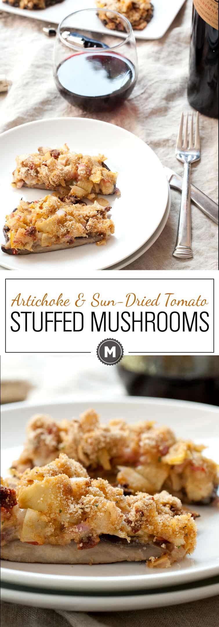 Artichoke Stuffed Mushrooms: Beautiful portobello mushrooms stuffed with sun-dried tomatoes, artichokes, and cheese. I like mine grilled! So perfect for a classy appetizer or even a light dinner. | macheesmo.com