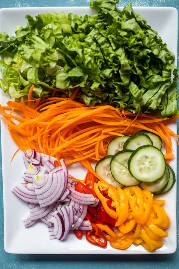 Veg assortment for Sweet Chili Chicken WRaps.