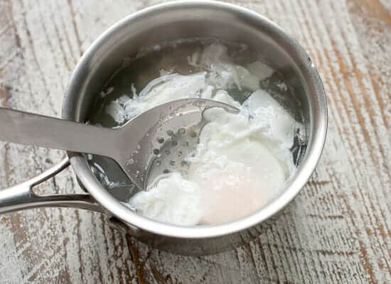 Starting the poached eggs.