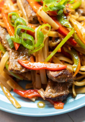 Beef Szechuan Noodles with rice noodles.