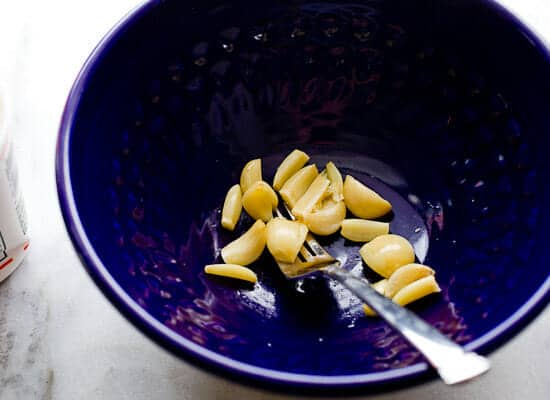 Roasted Garlic cloves in a bowl.