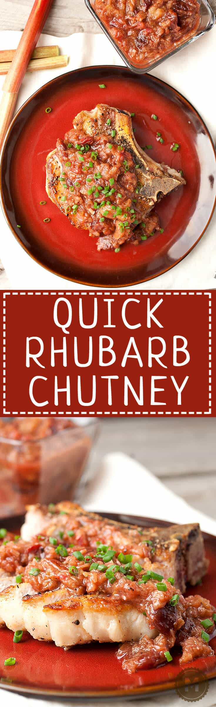 Quick Rhubarb Chutney: A perfect savory use for in-season rhubarb. Sweet and tangy and perfect over any grilled meat. Make some this summer! | macheesmo.com