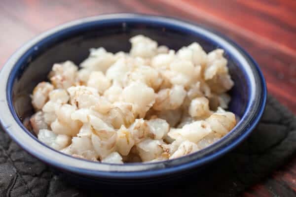 Fresh shrimp chopped for dip.