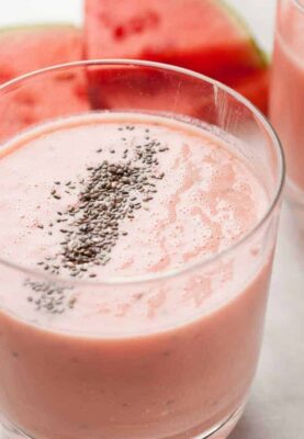 Creamy Watermelon Honey Smoothie: Light and refreshing, watermelon is the perfect base for a quick smoothie. This version gets some extra help from Greek yogurt, chia, and honey. So good! | macheesmo.com