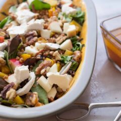 Fall Crunch Salad: This is the kind of salad I love this time of year. It's hearty, has loads of veggies and textures, plus creamy goat cheese and a tangy apple dressing. For a bonus, you can top it with an egg! | macheesmo.com
