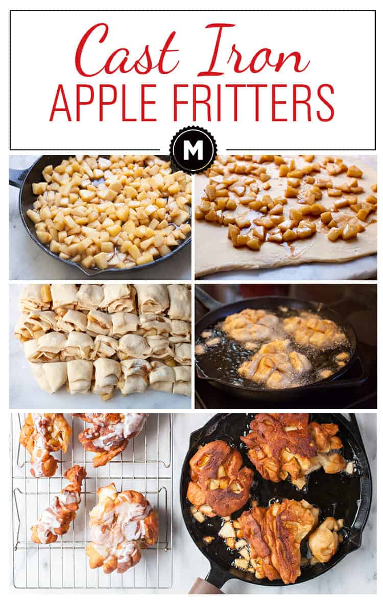 Cast Iron Homemade Apple Fritters: Soft homemade donut dough folded with apples and spices and fried in a cast iron skillet for a crispy exterior crust. Comfort food at its best. | macheesmo.com