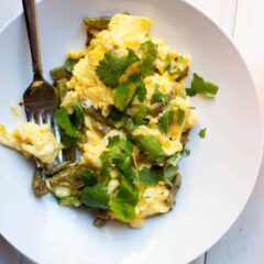 Cactus Scrambled Eggs: I just discovered the joys of cooking with cactus and now I can't stop. This scrambled egg dish is a great intro and an easy way to get used to cooking with this fun vegetable. | macheesmo.com