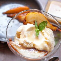 Caramelized pears are so delicious, I could eat them every day for dessert. Add some rum butter sauce and ice cream and I'm good to go! macheesmo.com #caramelized #pears #dessert