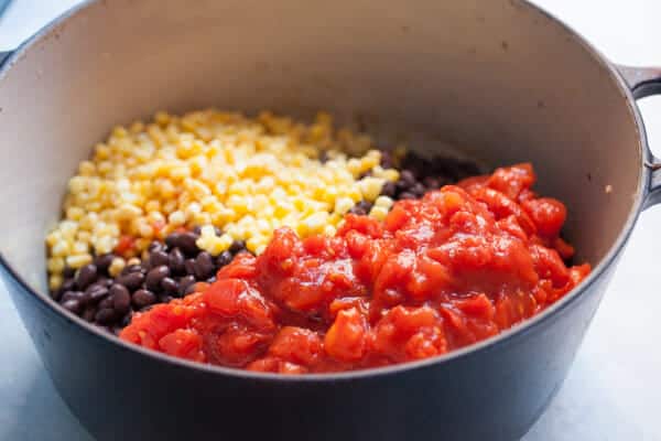 Making the tortilla soup in a Dutch Oven.