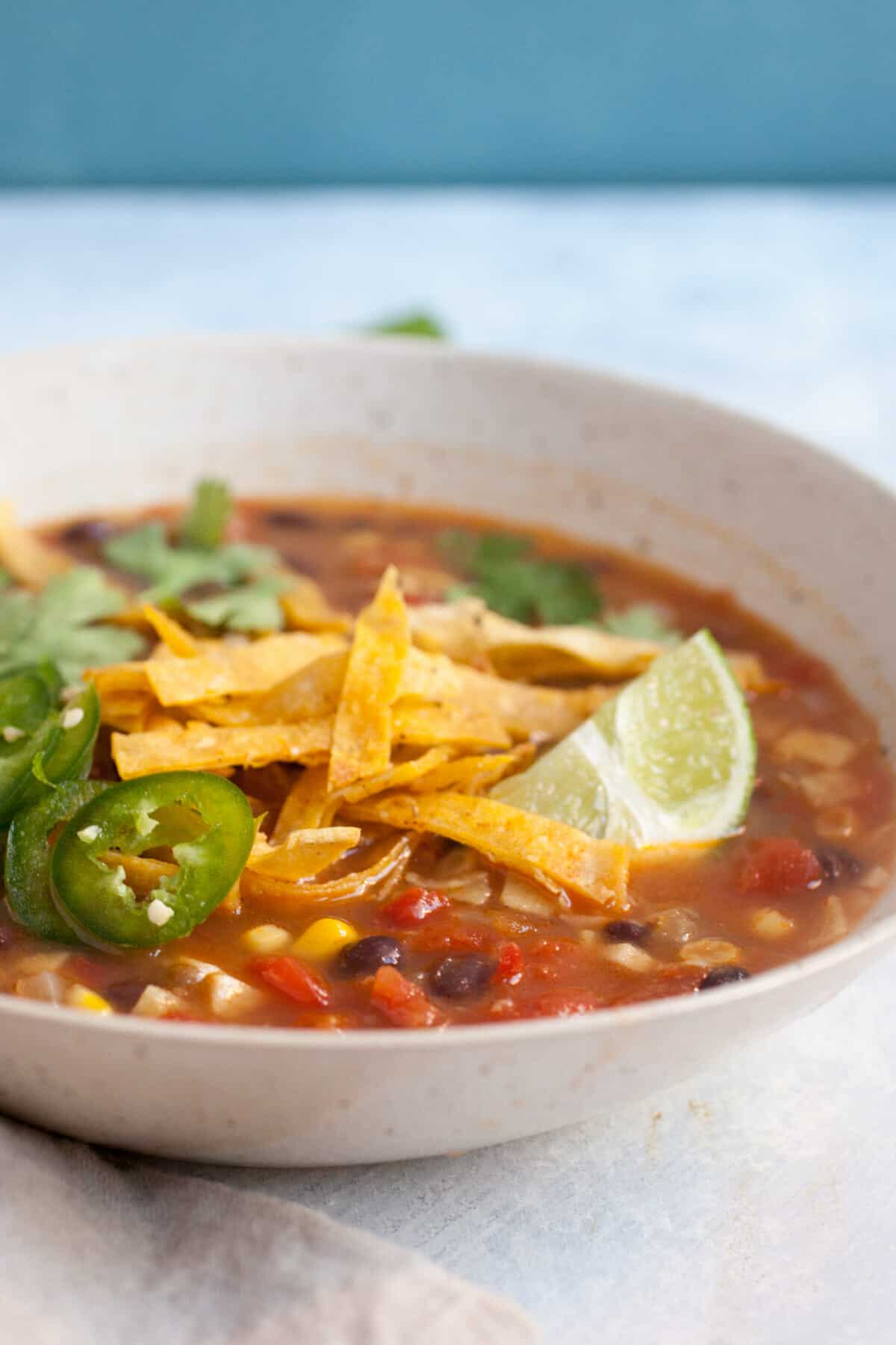 Black Bean Tortilla Soup with Toppings