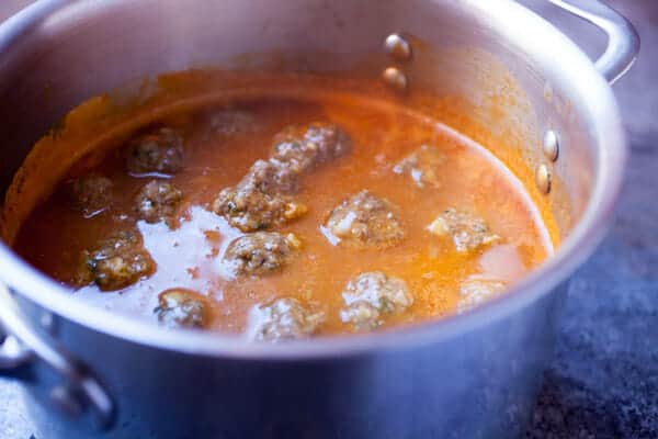 Simmering meatballs for tacos