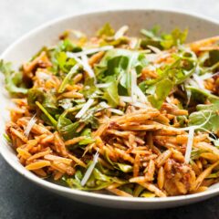 Orzo salad with sun-dried tomatoes.