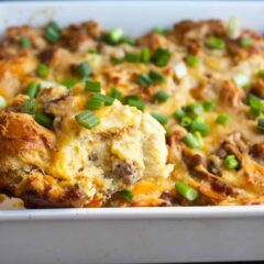 Challah Breakfast Casserole: This is my new favorite breakfast casserole. Easy to mix up the night before with challah bread, sausage, and loads of cheese. It bakes up golden brown and beautiful. YUM. | macheesmo.com