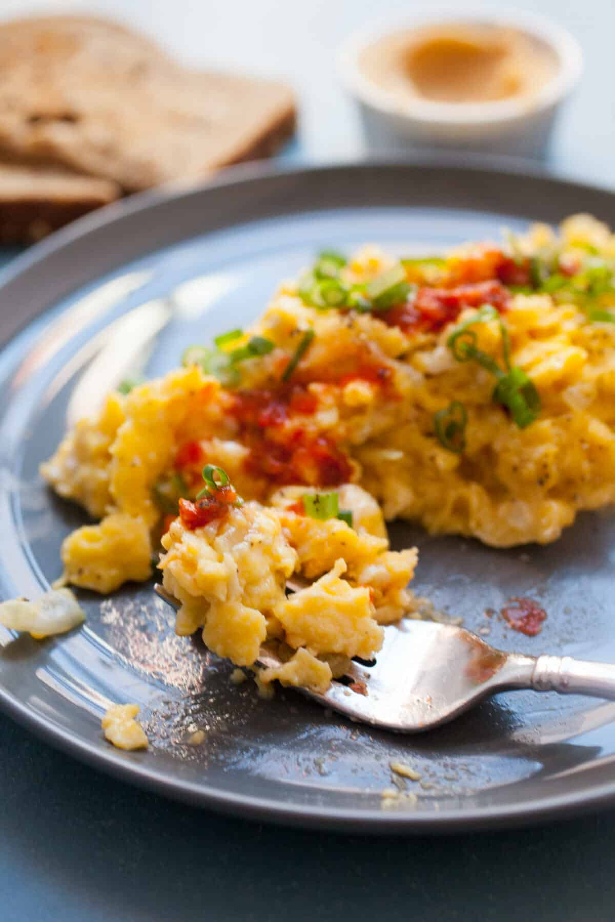 Spicy Miso Scrambled Eggs: These eggs are really special. Perfectly fluffy with nice savory notes folded in. Keep a tub of miso paste in your fridge and improve your breakfast game! | macheesmo.com