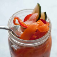 Pickle Juice Veggies: After you're done with that big jar of pickles, SAVE THE JUICE. It's good stuff and can be used to make a big jar of quick pickled veggies! I use these on sandwiches and they are actually better than the original pickles! | macheesmo.com