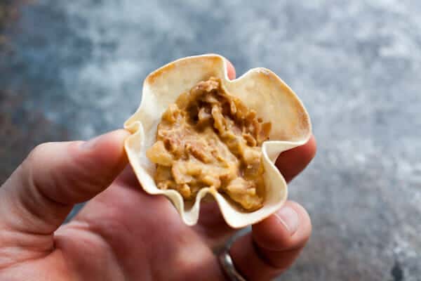 1st layer - beans - Taco Wonton Cups