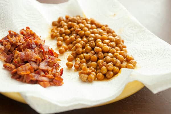 Crispy bacon and chickpeas.