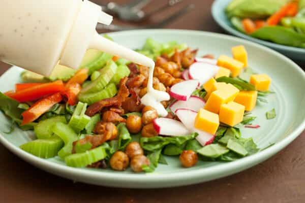 Ranch drizzle with chickpea avocado salad.