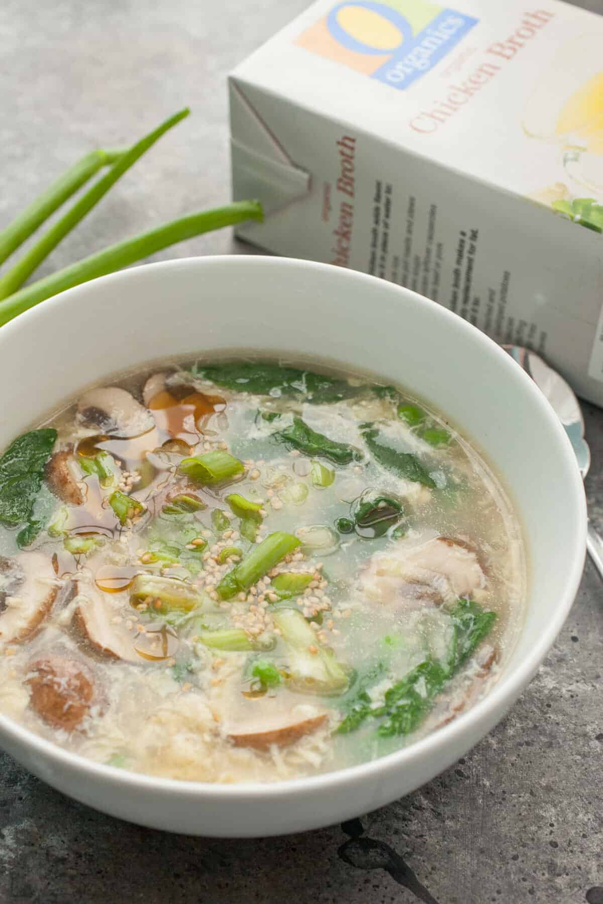 Weekday Egg Drop Soup: A flavorful and warming soup that's just like the classic take-out version. Easy to make even on a weeknight! | Macheesmo.com