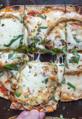 Eggplant Parm Flatbreads: These are the perfect easy eggplant parmesan dish. Easier to make than the classic baked dish, but still has all the flavors! | macheesmo.com