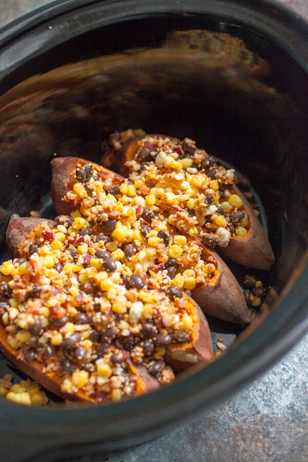 Stuffed Tex Mex Slow Cooker Sweet Potatoes