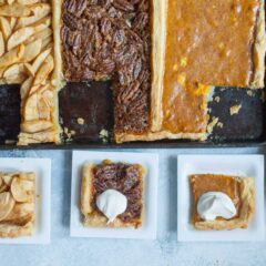 Thanksgiving Tri Pie: For the indecisive pie lover, here's three pies in one: Apple, Pumpkin, and Pecan all baked together! I guess you can make everybody happy after all! | macheesmo.com