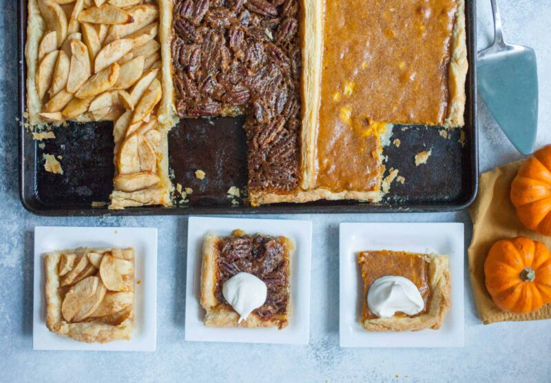 Thanksgiving Tri Pie: For the indecisive pie lover, here's three pies in one: Apple, Pumpkin, and Pecan all baked together! I guess you can make everybody happy after all! | macheesmo.com