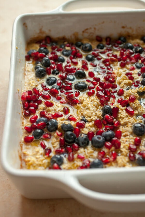 Blueberry Pomegranate Baked Oatmeal.