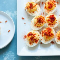 Smoky bacon deviled eggs: A classic Deviled Egg appetizer with a smoky and bacon twist! | macheesmo.com