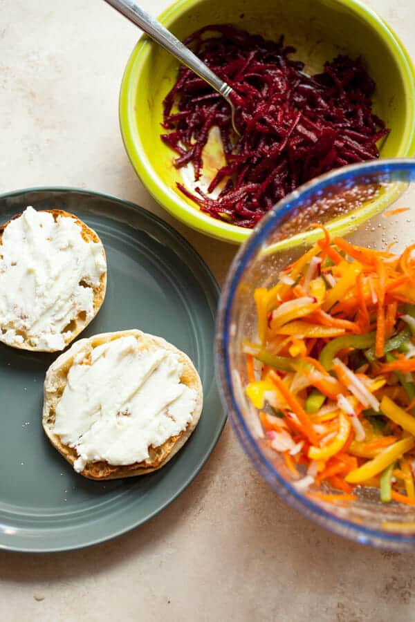 Ricotta Rainbow Veggie Toasts