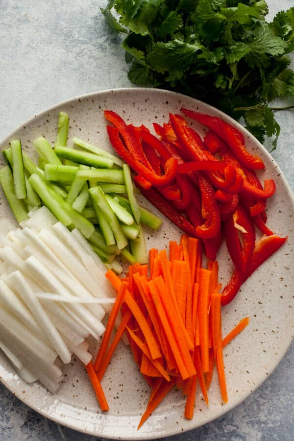 Crunchy vegetables for Thai Spring Rolls