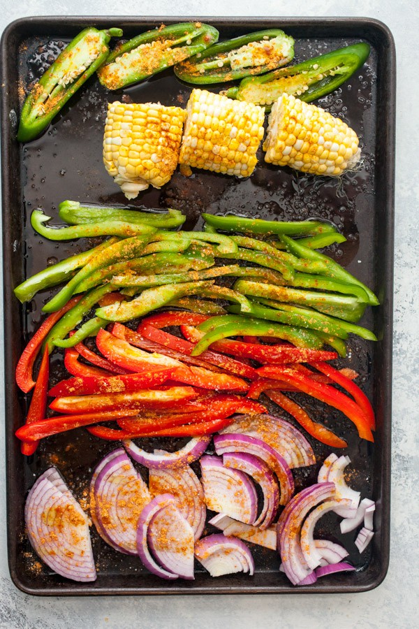 Shrimp Sheet Pan Crispy Tacos veggies